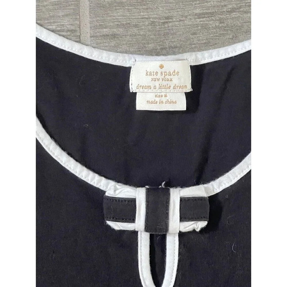 Kate Spade Women’s Short Bow Nightgown Cotton Size Medium Black White Trim - Picture 3 of 8
